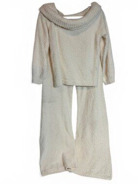 Pink Rose Lounge Set L Cream Off Shoulder Top Pants Soft Cozy 2 Pc